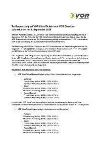 Information über Tarifanpassung VOR