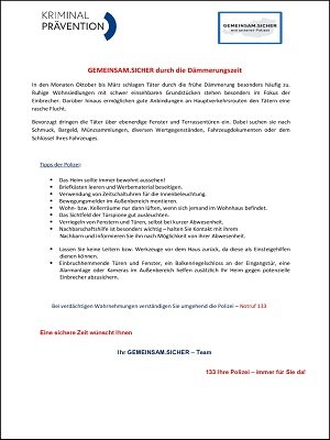 Infoschreiben Gemeinsam durch die Dämmerungszeit